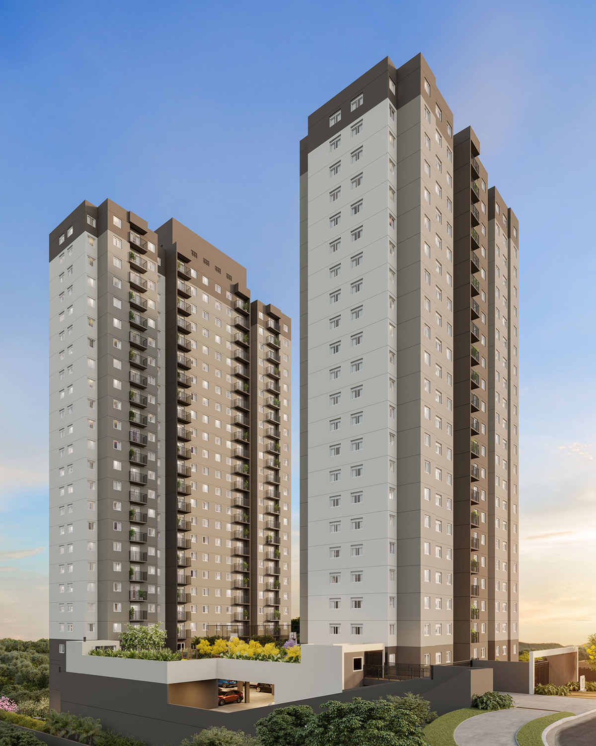 Render da fachada do empreendimento Plano&Essência Clube