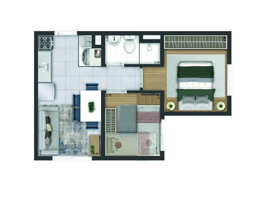 Planta Liberty - Preço  a  partir  de  205.900 — apartamento de 2 quartos do Plano&Essência Clube